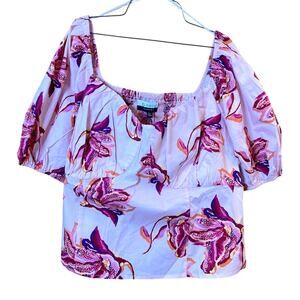 NWT ELOQUII Elements Passion Flower Pink Puff Short Sleeve Smocked Back Size 22